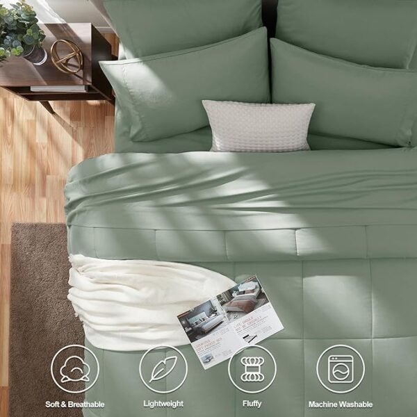 CozyLux Sage Green Comforter Set Queen 7 Pieces Bed in a Bag Sage Green Comforter Queen Size Comforters Bedding Sets