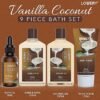 Bath and Body Gift Basket For Women and Men – 9 Piece Set of Vanilla Coconut Home Spa Set
