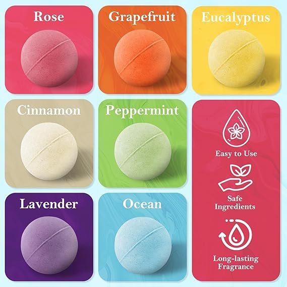Bath Bombs Set, 7 Packs Bubble Fizzies Relaxation with Shea Butter