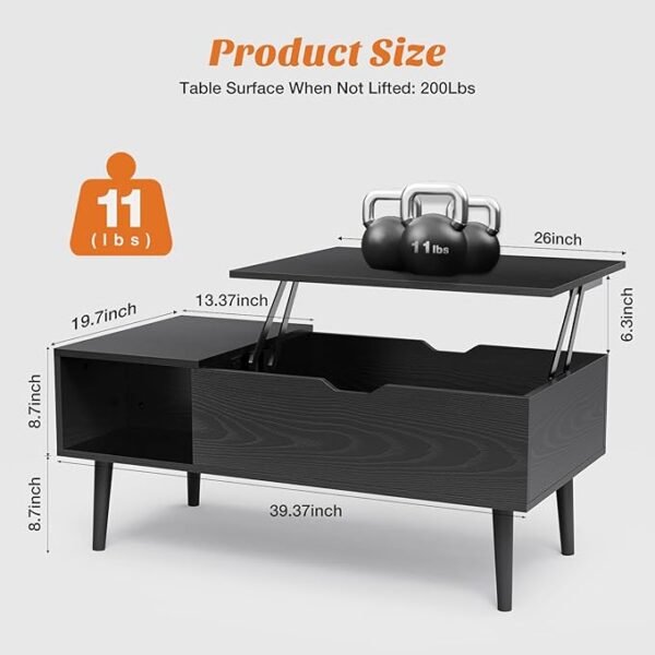 Sweetcrispy Coffee Table Black, Lift Top Coffee Tables for Living Room