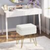 Greenstell Vanity Stool Chair Faux Fur with Storage, 15.7"L x 11.8"W x 19.4"H Soft Ottoman 4 Metal Legs