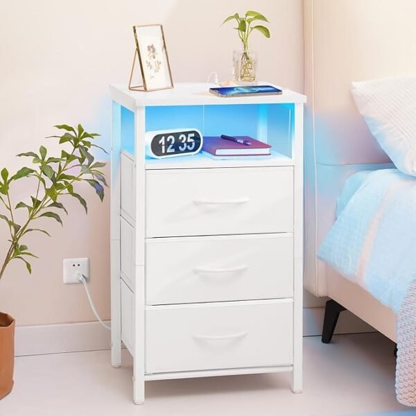 Yoobure Night Stand with Charging Station, 16 Colors LED Nightstand with USB Ports and Outlets