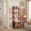 Furologee 5-Tier Ladder Shelf, Ladder Bookshelf with Removable Drawer, Rustic Bookcase Storage Rack Organizer