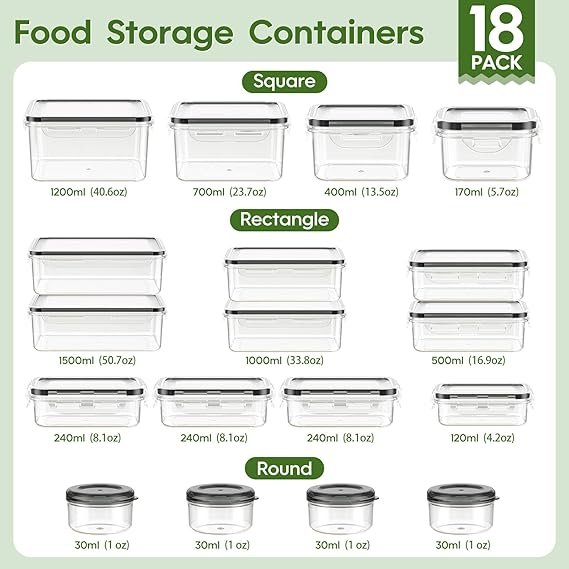 36-Piece Food Storage Containers with Lids(18 Containers & 18 Lids