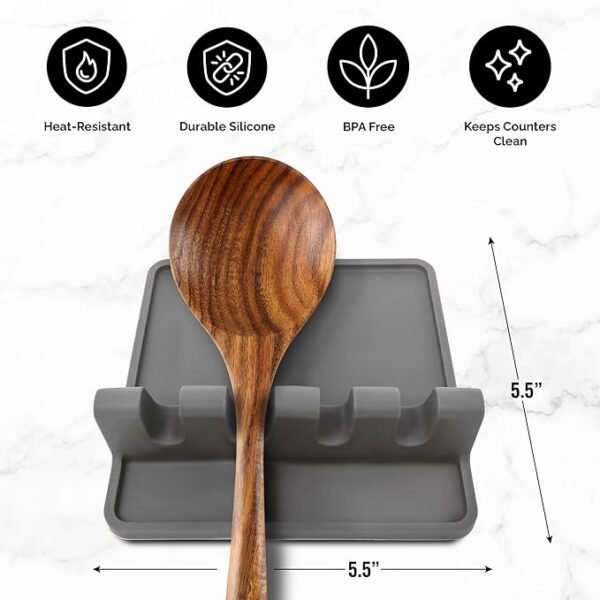 Zulay Kitchen Silicone Utensil Rest - BPA-Free, Durable Spoon Rest with Drip Pad