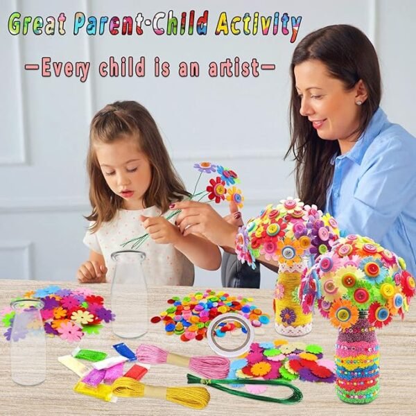 7july Crafts for Girls Ages 6-10 Make Your Own Flower Bouquet with Buttons and Felt Flowers, Vase Art and Craft for Children - DIY Activity Christmas Birthday Gift for Girls