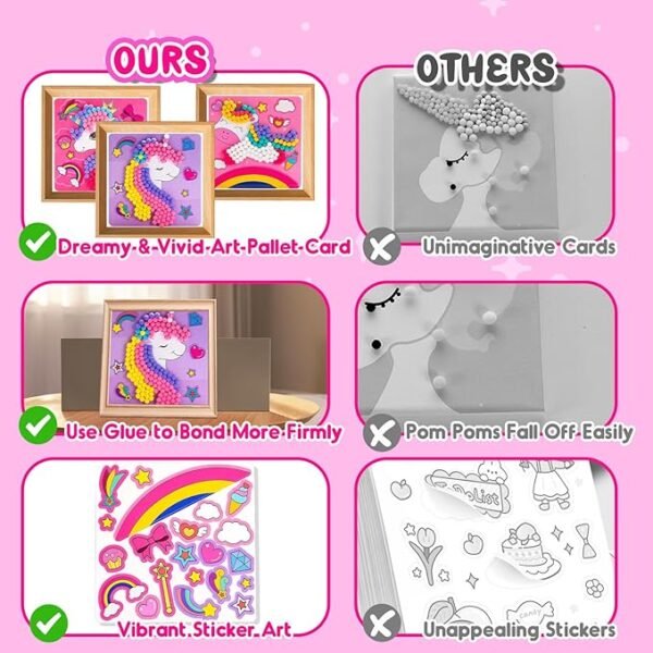 Girls Gifts DIY Toy Set 3PCS 7.9-Inch, Pom Pom Crafts & Art Kits Unicorn Crafts Gifts for Girls Age 2 3 4 5 6