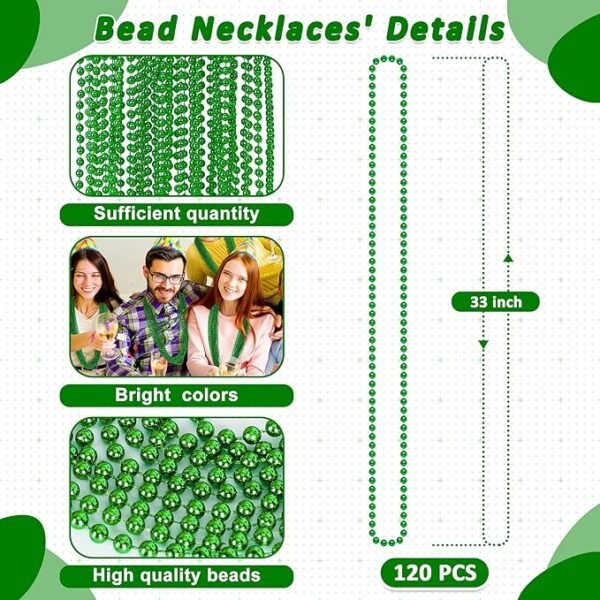 Mardi Gras Beads, 120 PCS Mardi Gras Accessories, 33 IN Green Bead Necklaces, St Patricks Day
