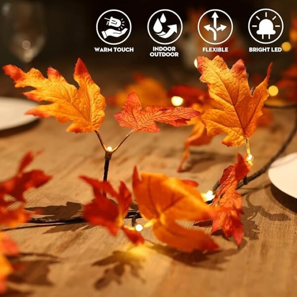 Fall Garland with Lights - 8.2Ft Maple Leaf Garland with Timer