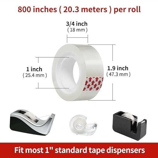 Turxayox 24 Rolls Transparent Tape Refills, Clear Tape, 3/4 x 800 Inches, Glossy