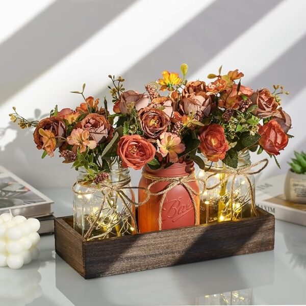 3 Pcs Mason Jar Centerpiece Table Decorations for Dining Table Decor Farmhouse Coffee Table