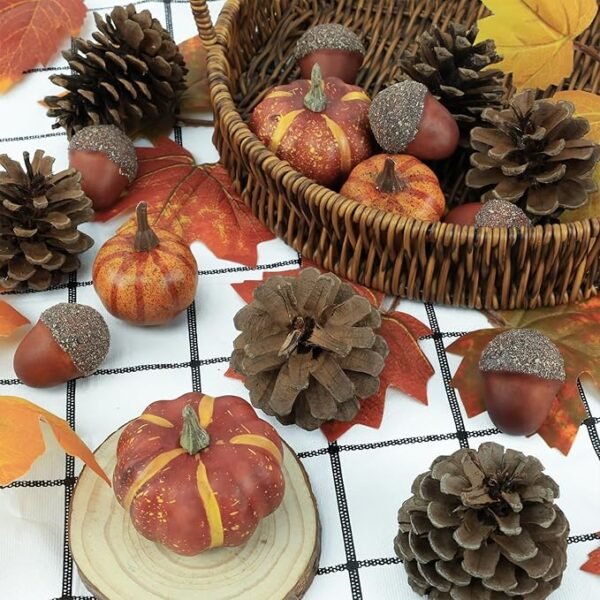 20 Pcs Realistic Pumpkin Decorating Kit, Pumpkin Decor with Maple Leaves