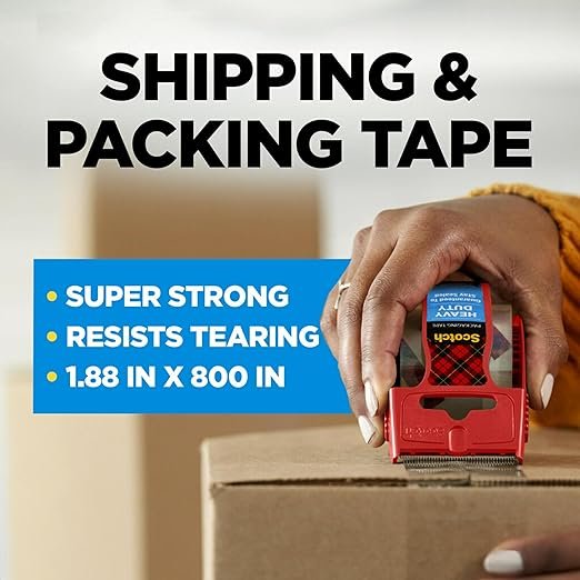 Scotch Heavy Duty Shipping Packing Tape, Clear, 1.88 in. x 22.2 yd., 6 Tape Rolls