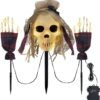 3 Pcs Halloween Pathway Lights Outdoor, 30 LEDs Halloween Skull and Arms Stake Lights