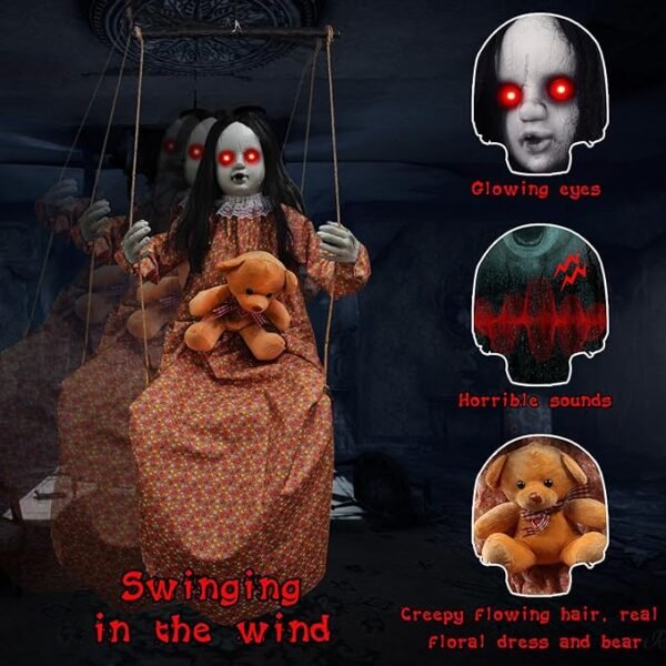 Axcoix Hanging Swinging Doll Girl with Sound & Slap Activated
