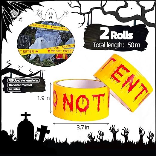 BHYTAKI 2 Rolls 1.9inch x 82Feet Scary Hazard Warning Tape