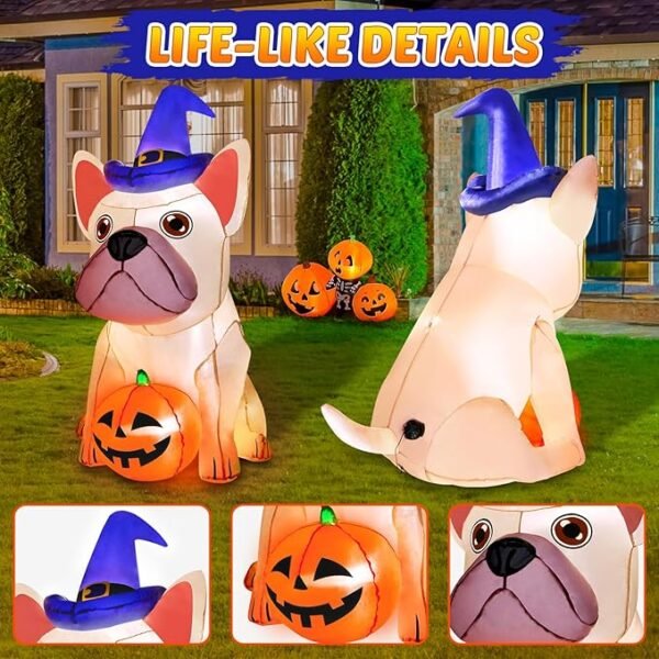 Zukakii 5Ft LEDs Blow Up Yard Pumpkin with Witch Hat