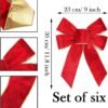 BUVANE 6PCS Red Christmas Velvet Bows, 9" x 12" Christmas Wreath Bow with Golden Edged
