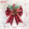 JOHOUSE 6PCS Christmas Red Buffalo Plaid Bows, 6 x 5 Inch Decorative Christmas Bows