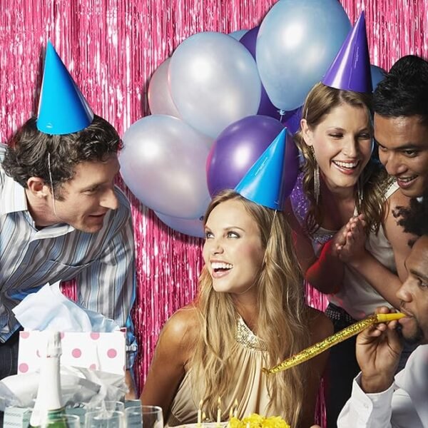 BOMSI 2 Pack Pink Backdrop Party Decorations Tinsel Curtain