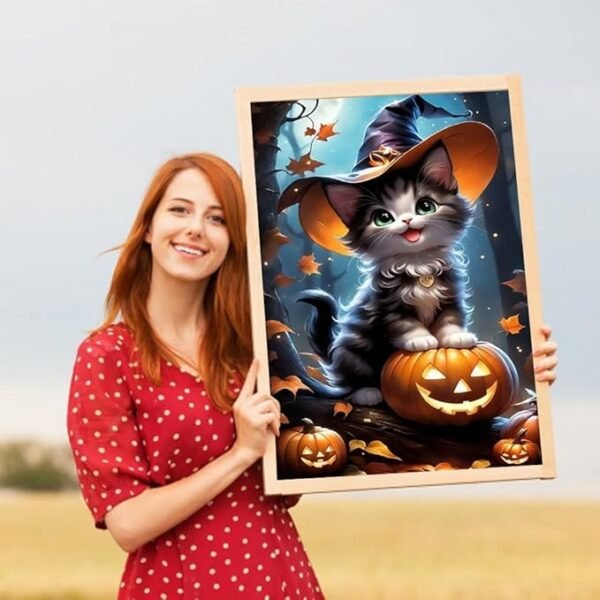 eniref Diamond Art Kits for Adults,Halloween Cat Pumpkin DIY 5D Round Full Drill Diamond Painting