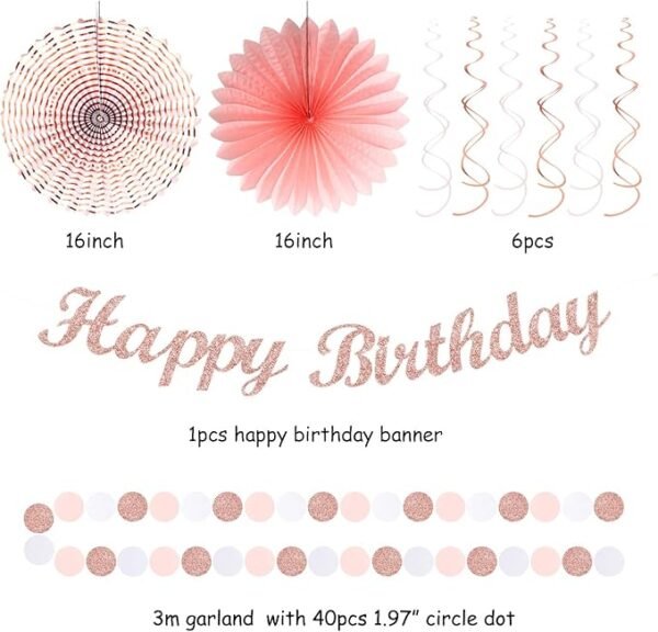 Huglony Pink White Rose-Gold Birthday Party-Decorations - 21pcs Happy Banner