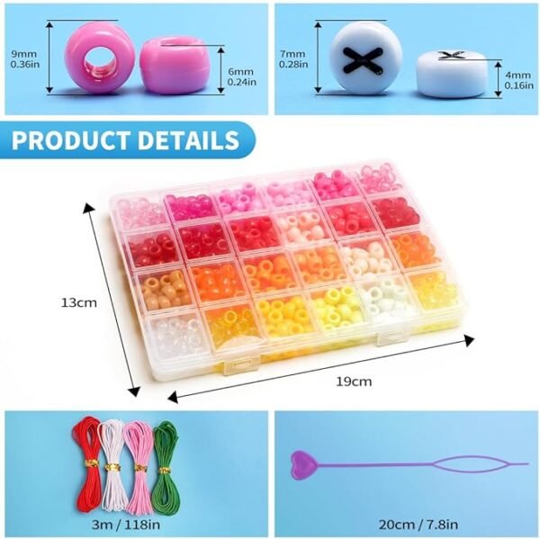 Pony Beads, 48 Colors Bracelet Making Kit, 6x9mm Beads for Bracelets with Elastic Strings