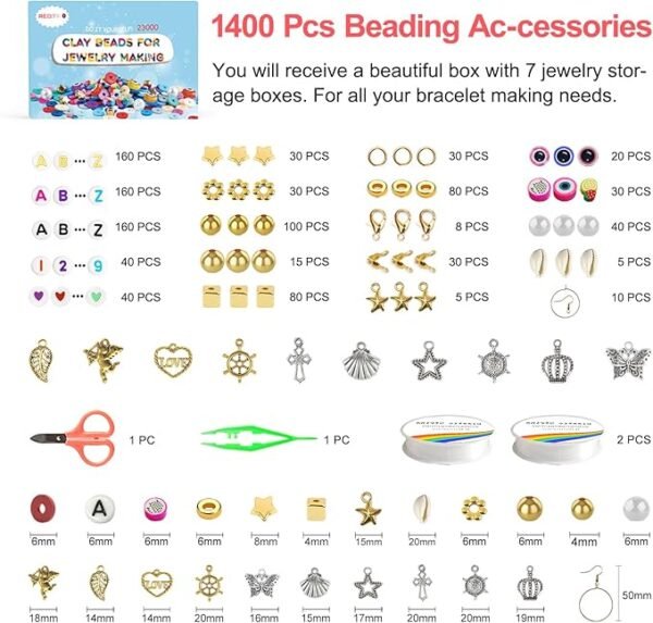 Redtwo 23000 Pcs Clay Beads Bracelet Making Kit 144 Colors 7 Boxes Flat Polymer