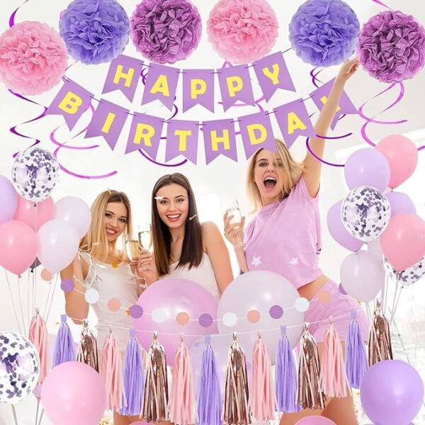 Pugkloy Purple Pink Birthday Party Decorations for Women Girls