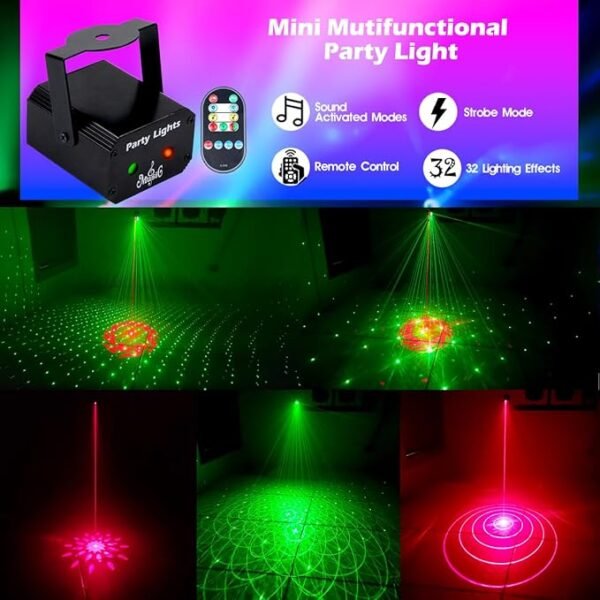Disco Lights, Party Decorations Lights, USB Mini Sound Activated DJ Lights with Remote Control, Projector Strobe Lamp