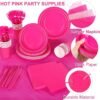 Kochorie 169 Pieces Hot Pink Party Supplies Disposable Dinnerware Set,Serve 24 Guests
