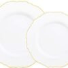 WDF 100pcs Gold Plastic Plates,50Plastic Dinner Plates 10.25inch, 50Salad Plates 7.5inch
