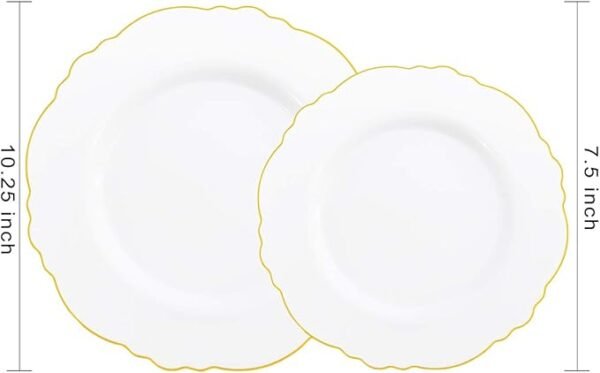 WDF 100pcs Gold Plastic Plates,50Plastic Dinner Plates 10.25inch, 50Salad Plates 7.5inch