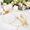 350pcs Gold Plastic Plates-Disposable Plastic Dinnerware Set