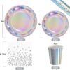 175Pcs Iridescent Party Decorations-Silver party Plates and Cups and Napkins Sets