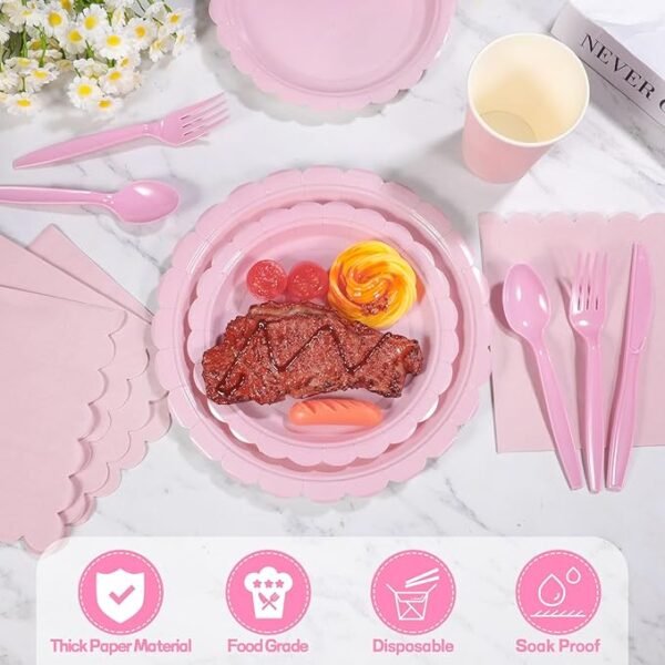 350 Pcs Pink Paper Plates and Napkins, 50 Guest