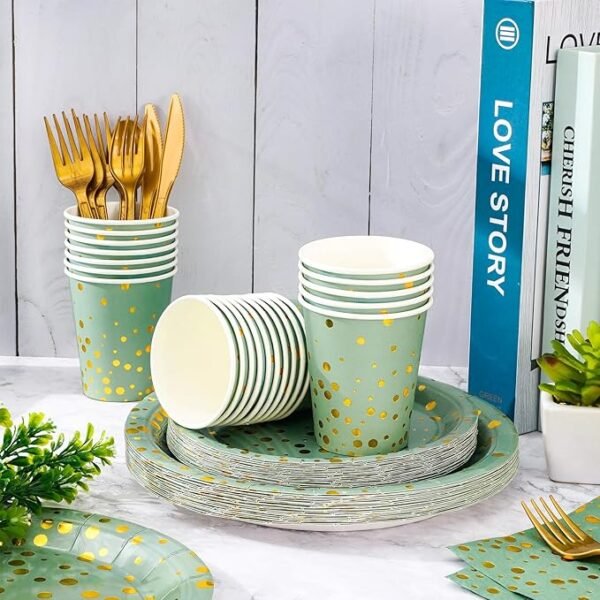 Whaline 175Pcs Sage Green Plates Cups and Napkins,Serve 25 Guests