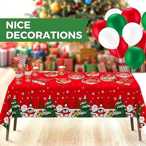 Christmas Plates Disposable Party Set, 189pcs Christmas Tableware, Serve 24, Red