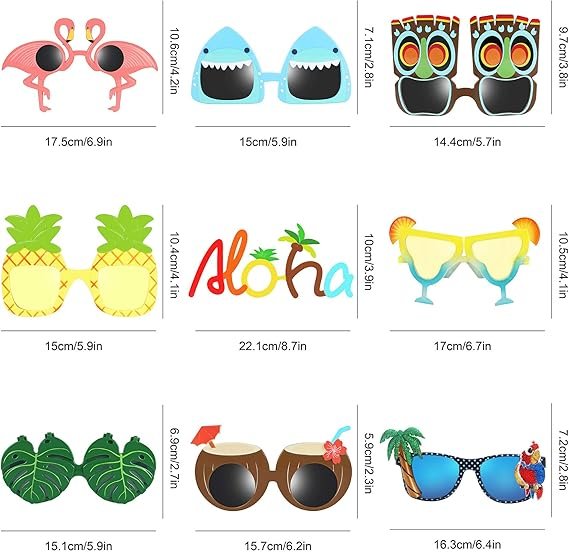 Ocean Line Luau Party Sunglasses - 9 Pairs Funny Hawaiian Glasses