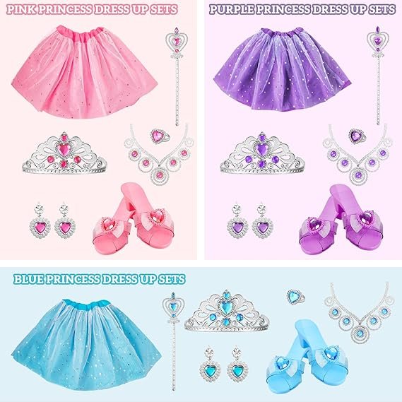 Princess Dress Up Sets for Girls 4-6, Costumes Set with Princess Dresses, Shoes and Accessories