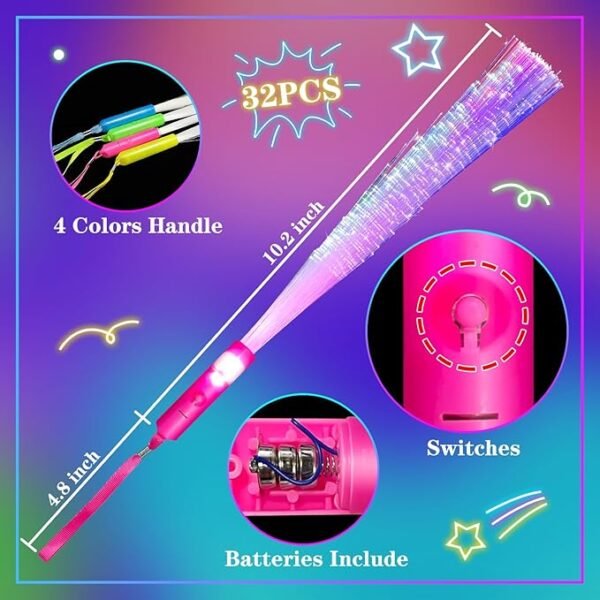 32 Pcs Glow Fiber Wands Sticks New Years Eve Party Favors