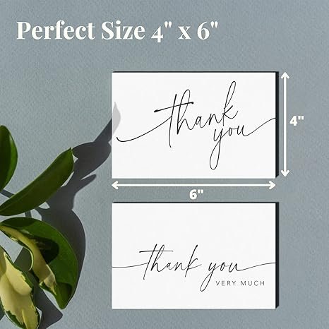 Thank You Cards with Kraft Envelopes and Matching Stickers, Bulk Pack of 100, 4x6 Inch Minimalistic Design