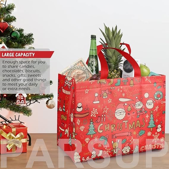 PARSUP Christmas Gift Bags,Christmas Tote Bags with Handles, Christmas Treat Bags