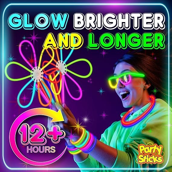 PartySticks Bulk Party Supplies 205 Piece Glow in The Dark 100 Glow Sticks with Eye Glasses