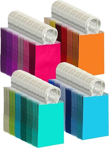 qiqee 48PCS Small Gift Bag with Handles Bulk 24 Colors Paper Party Bags 8.3"x6"x3"