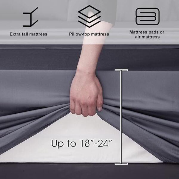 HYPREST Deep Pocket Queen Sheets,Rayon Derived from Bamboo, Grey Bed Sheets Fits 18"-24