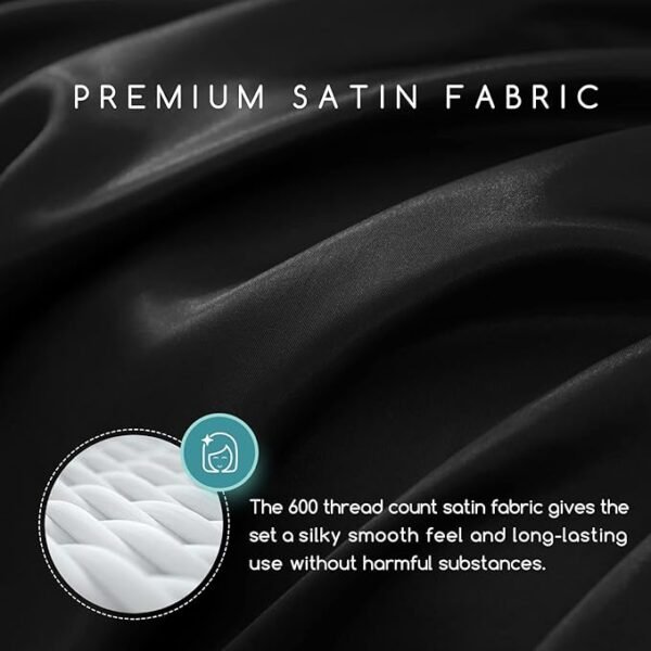 MR&HM Satin Bed Sheets, Queen Size Sheets Set, 4 Pcs Silky Bedding Set with 15 Inches
