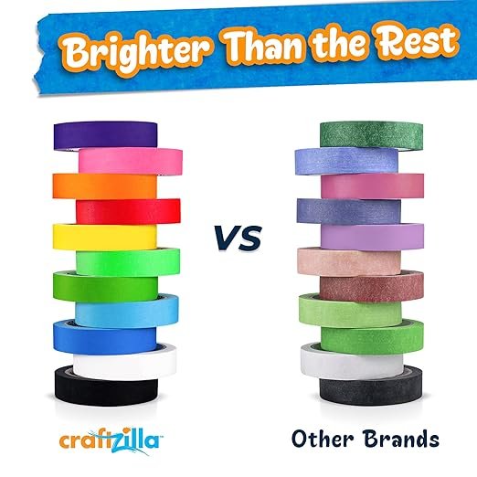 Craftzilla Colored Masking Tape - 11 Roll Multi-Pack, 825 Ft x 1 in