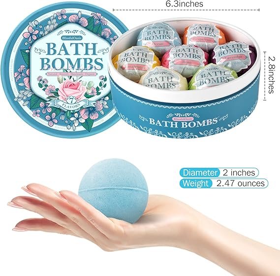 Bath Bombs Set, 7 Packs Bubble Fizzies Relaxation with Shea Butter