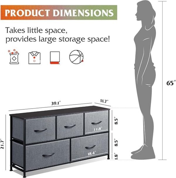 WLIVE Dresser for Bedroom with 5 Drawers, Wide Chest of Drawers